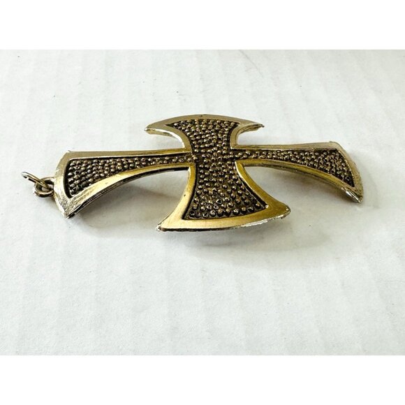Vintage Maltese Templar Cross Pendant Gold-tone Metal Textured 3x1 3/4” - Picture 5 of 10